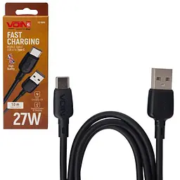 Кабель VOIN CC-1501C USB - Type C 3А, 1m, black (швидка зарядка/передача даних)