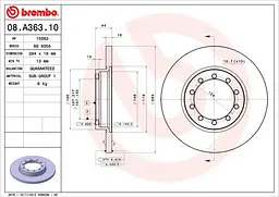 Диск гальмівний задній невентильований Ford Transit 06-14р Brembo (08.A363.10) - мініатюра 2