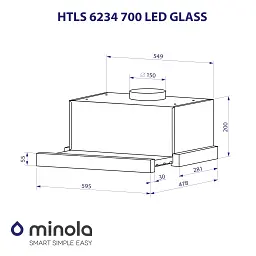 Витяжка телескопічна Minola HTLS 6234 BL 700 LED GLASS - мініатюра 11