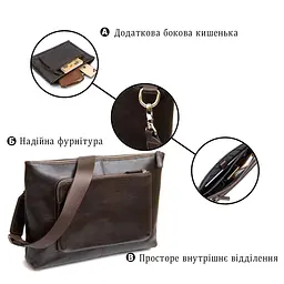 Шкіряна чоловіча прямокутна сумка для ноутбука Grande Pelle 11438 коричневий - мініатюра 8