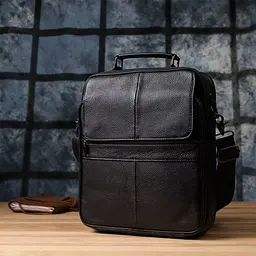 Чоловіча сумка з ручкою для перенесення в руці з натуральної шкіри Vintage 23026 чорна