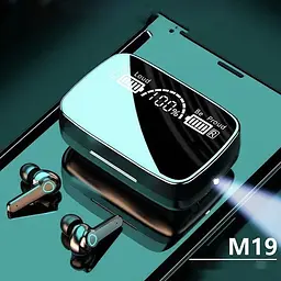 Бездротові Bluetooth 5.1 стерео навушники з боксом для заряджання вбудованим ліхтарем LED дисплей з індикатором заряду UKC TWS M19 - мініатюра 4