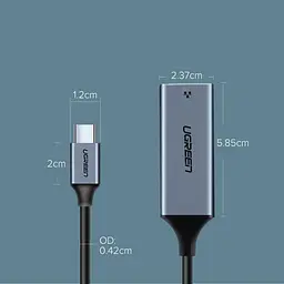 Перехідник USB 3.1 Type-C --> Ethernet RJ45 1000 Mb CM199 UGREEN Косм. Сірий - мініатюра 3