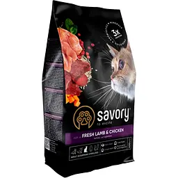 Низькозерновий сухий корм для стерилізованих котів Savory Adult Cat Sterilised Fresh Lamb & Chicken зі свіжим ягням та куркою 2 кг