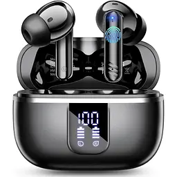 Бездротові навушники, Bluetooth 5.4 навушники-вкладиші Bass Stereo, вкладиші з 4 мікрофонами ENC, 38 годин відтворення зі світлоді