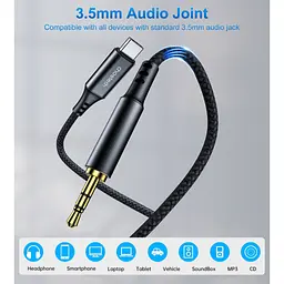 Перехідник USB-C to jack 3.5mm stereo audio (CDLA) 2.0m Choetech (AUX008-BK) - мініатюра 3