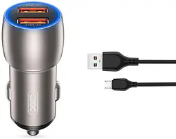 Автомобільне зарядне пристрій XO CC52 Metal double USB QC&PD3.0 36W 3A with MicroUSB cable Tarnish