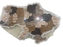 Дерев'яна карта України, багатошарова 3D, настінна, 36x23 см