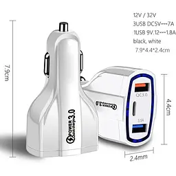 Автомобільний зарядний пристрій No Brand CWa 2USB Type-C PD35W QC 3.0 White (44050554) - мініатюра 3