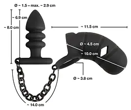Пояс вірності для чоловіків Black Velvets Cock Cage With a Butt Plug 11.5 см чорний - мініатюра 6