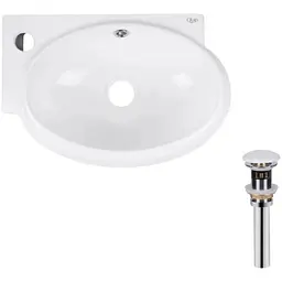 Комплект Qtap Leo: Раковина підвісна овальна ліва 430x285x160 мм White + Донний клапан PU02O (QT11115011LWN47332)