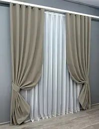 Комплект штор VR-Textil льон блекаут 2 шт 150x270 см сіро-бежевий (1719ш) - мініатюра 3