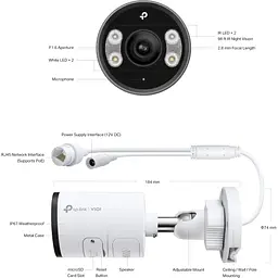 IP-камера TP-Link VIGI C345-2.8, PoE, 4Мп, 2.8мм, H265+, IP66, Bullet, кольорове нічне бачення, зовнішня - мініатюра 6
