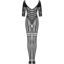 Сітчастий бодістокінг з імітацією підв’язок Obsessive Bodystocking G329 S/M/L, Black, з доступом - мініатюра 4