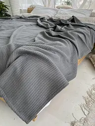 Покривало Zeintex Косичка бавовняне темно-сіре 160х210 см - мініатюра 4