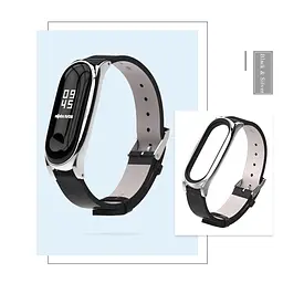 Шкіряний ремінець MiJobs для фітнес-браслета Xiaomi Mi Band 7 Type C чорний, тримач - сріблястий - мініатюра 3