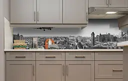 Вініловий кухонний фартух Літак над містом наклейка для кухні ПВХ Архітектура Сірий Happy Pocket Z181439 - мініатюра 3