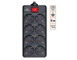 Фільтр живлення REAL-EL RS-8 PROTECT 3,0 м, чорний - мініатюра 1