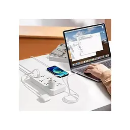 Мережевий фільтр, подовжувач на 6 розеток 4 USB 1Type-C 2 метри Білий (52957) - мініатюра 3