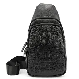 Шкіряна сумка слінг з тисненням рептилія Tiding Bag M56-8880A чорна - мініатюра 2