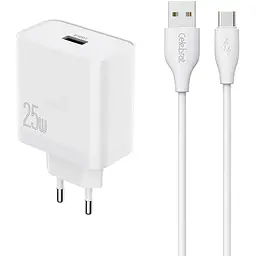 Мережевий зарядний пристрій Celebrat C-H8-EU 25W Wall Charger + Type C Cable - мініатюра 2