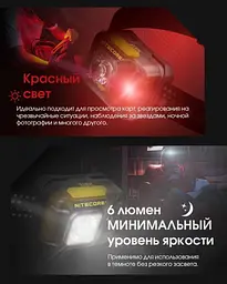 Налобний ліхтар Nitecore HA13 з білим та червоним світлом 350лм 3xAAA USB-C (7 режимів) - мініатюра 8