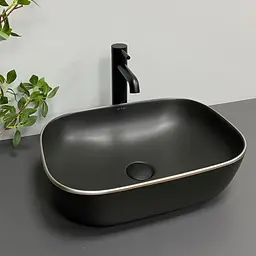 Умивальник VBI Ravenna black matt silver edge накладний VBI-011229, Чорний матовий - мініатюра 2
