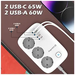 Мережевий фільтр живлення ColorWay CW-CHE34PDW 3 розетки/4USB (CW-CHE34PDW) - мініатюра 2