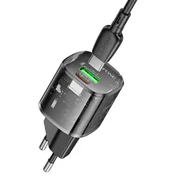 МЗП Borofone BN17 Sunlight PD20W+QC3.0 (1USB-A/1C) + кабель Type-C to Type-C Transparent black - мініатюра 2