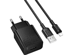 Мережевий зарядний пристрій Borofone BAS71A Source Type-A to Lightning cable Black (6941991122576)
