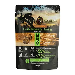 Сухой корм Ambrosia Grain Free для стерилизованных кошек со свежей индейкой и сельдью 100 г