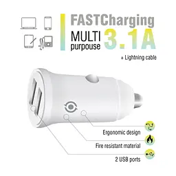 Зарядний пристрій Piko CC-312 (2xUSB, 3.1 А) + кабель Lightning (1283126538810) - мініатюра 3