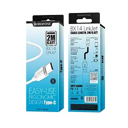 Кабель BOROFONE BX14 USB to Type-C 2.4A, 2m, PVC, TPE connectors, білий