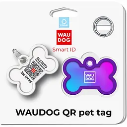 Адресник для собак і котів Waudog Smart ID з QR паспортом Градієнт фіолетовий 4х2.8 см - мініатюра 5
