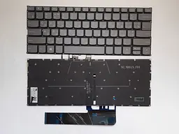 Клавіатура для ноутбуків Lenovo Yoga 530-14ARR, 530-14IKB сіра без рамки з підсвічуванням RU/US