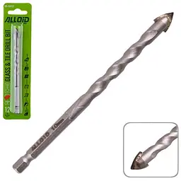 Свердло по склу та кераміці Alloid 12 мм хвостовик HEX 1/4" L= 120 мм (GB-10012)