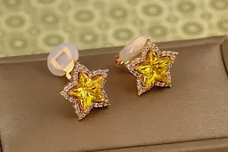 Сережки кліпси Xuping Jewelry зірки з жовтим камінням 1.6 см золотисті - мініатюра 2
