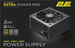 Блок живлення 1000 Вт, 2E Gaming Extra Power Pro, Black, модульний, 80+ Gold, Active PFC, 140 мм, 3xMolex / 6xSATA / 1x16-pin / 4x6+2-pin / 1x20+4-pin / 2x4+4-pin, захист OVP/SCP/OPP/OTP/UVP/OCP, ATX V3.1 (2E-EP1000GMII-140)