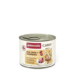 Вологий корм для кішок Animonda Carny Adult Beef, Chicken та Duck hearts з яловичиною, куркою та качиними серцями 200 г (арт.AM-83706)