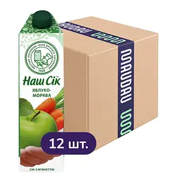 Упаковка сока Наш Сік Яблочно-морковный с мякотью 11.4 л (950 мл х 12 шт.)