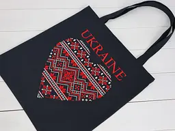 Сумка Шоппер з вишивкою UKRAINE червоне серце, еко сумка для покупок, шопер, сумка з вишиванкою, сумка для покупок вишита - мініатюра 2
