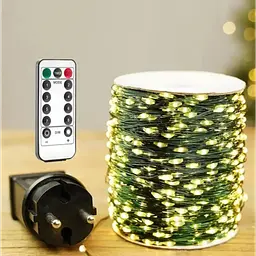 Світлодіодна LED гірлянда мережева Роса із пультом керування 120 м 1200 LED діодів новорічна вулична кімнатна 8 динамічних режимів захист IP44 дріт зелений колір світла Теплий Білий - мініатюра 3