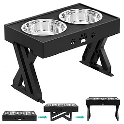 Миска для собак ELS PET 2 х 1,3 л двойная на подставке с регулируемой высотой, Черный