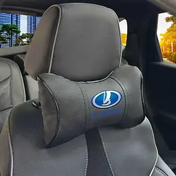 Подушка на підголівник з логотипом Lada Екошкіра 3D Кольоровий лого Чорна-Чорний кант 1 шт