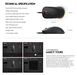 Ігрова миша Fantech UX-3 V2 HELIOS PixArt 3389, 400IPS, 50G, 1600DPI Black - мініатюра 7
