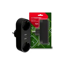 Мережевий розгалужувач EUROELECTRIC X2 16A 2xUSB Black з заземленням (EE-2/2USB-16A(black)) - мініатюра 2