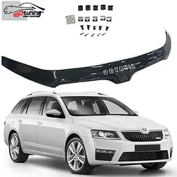 Дефлектор капоту мухобійка Skoda Octavia A7 2013-2017 Євро Кріплення (Vip Tuning)