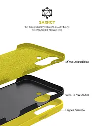 Силиконовый чехол для Apple iPhone 16, ICON2 Case, желтый, противоударный, панель, защита всего корпуса, матовая поверхность Soft Touch, выступает над дисплеем, совместим с защитными стеклами и пленками, с микрофиброй, ArmorStandart (ARM81300) - мініатюра 6