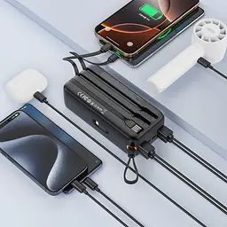 Зовнішній акумулятор XO PR280 з вбудованим кабелем 4-в-1 USB-C + iP 30000 mAh чорний - мініатюра 7