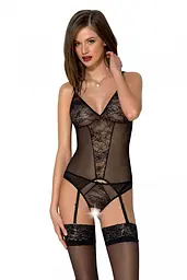 Корсет з пажами Passion Ursula Corset, трусики з ажурним декором та відкритим кроком, S/M (чорний) - мініатюра 2